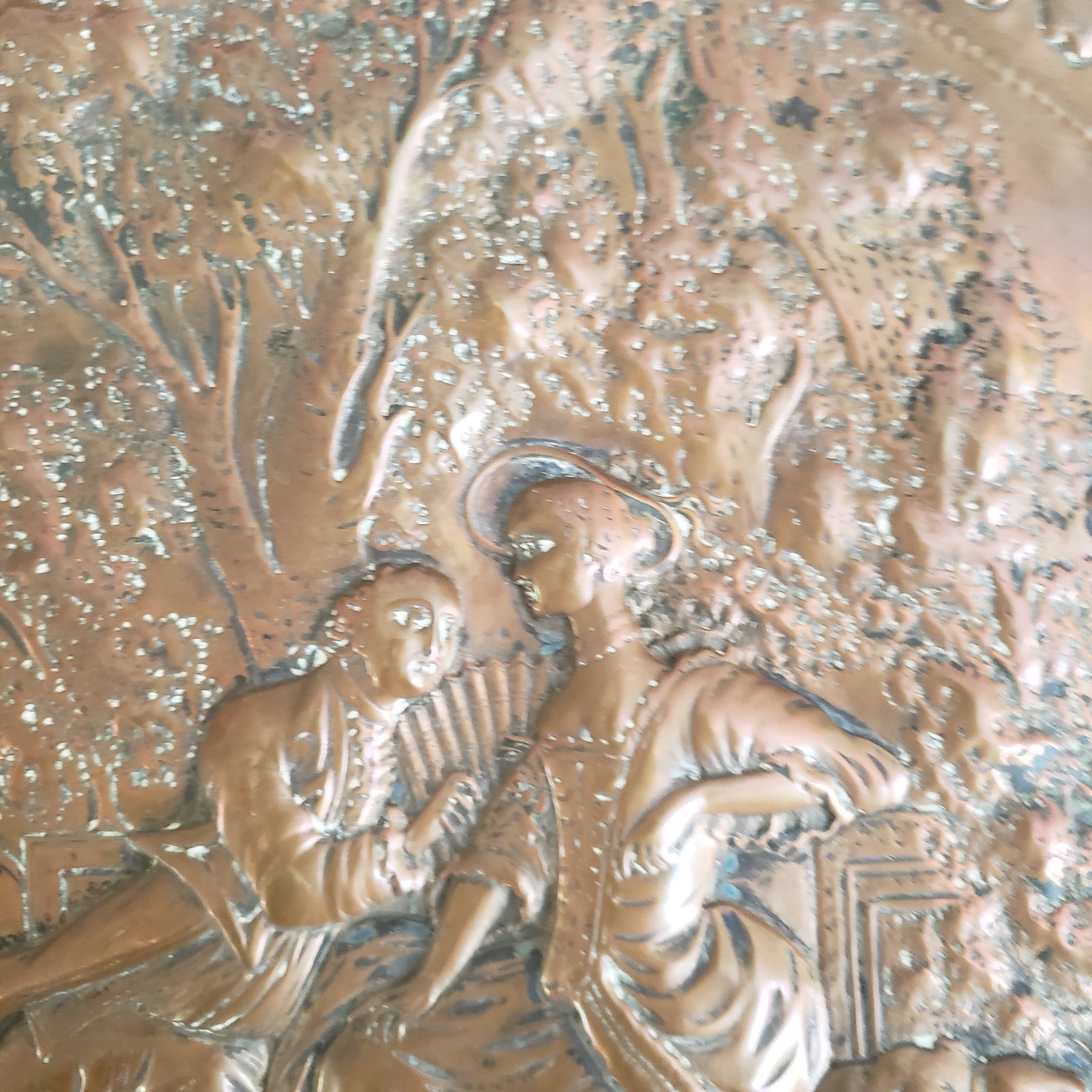 Large Antique Embossed Copper Wall Art