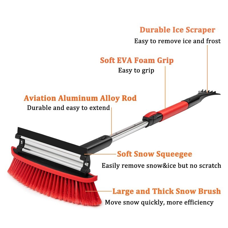 CarCarez Extendable Snow Brush with Ice Scraper Squeegee Auto Snow Ice Removal