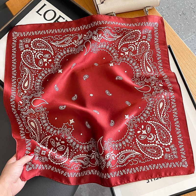 100% Mulberry Silk 21" Square Scarf Women Neckerchief Wrap Bandana Red Paisley
