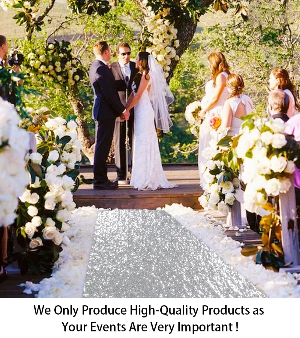 Silver Sequin Aisle Runner 15FTx3FT Wedding Hallway Decoration