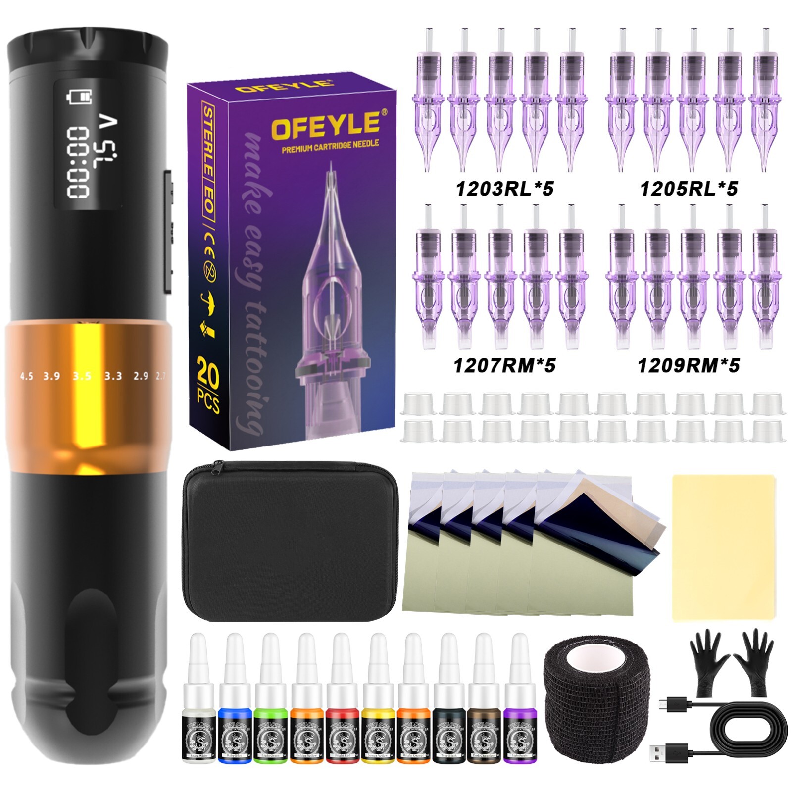 Professional Adjustable Stroke 2.7-4.5 Wireless Tattoo Machine Pen Kit 1300mAh