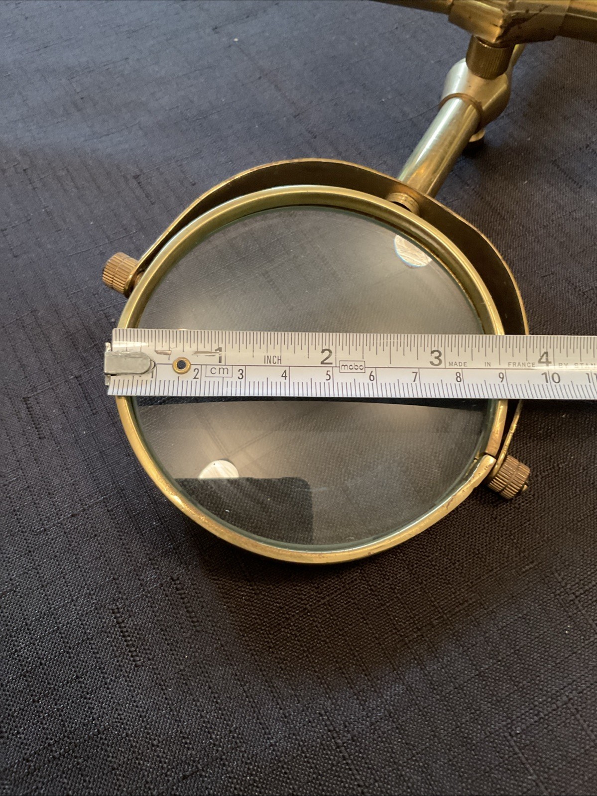 Vintage Desk Top Adjustable Brass And Glass Magnifying Glass On Stand