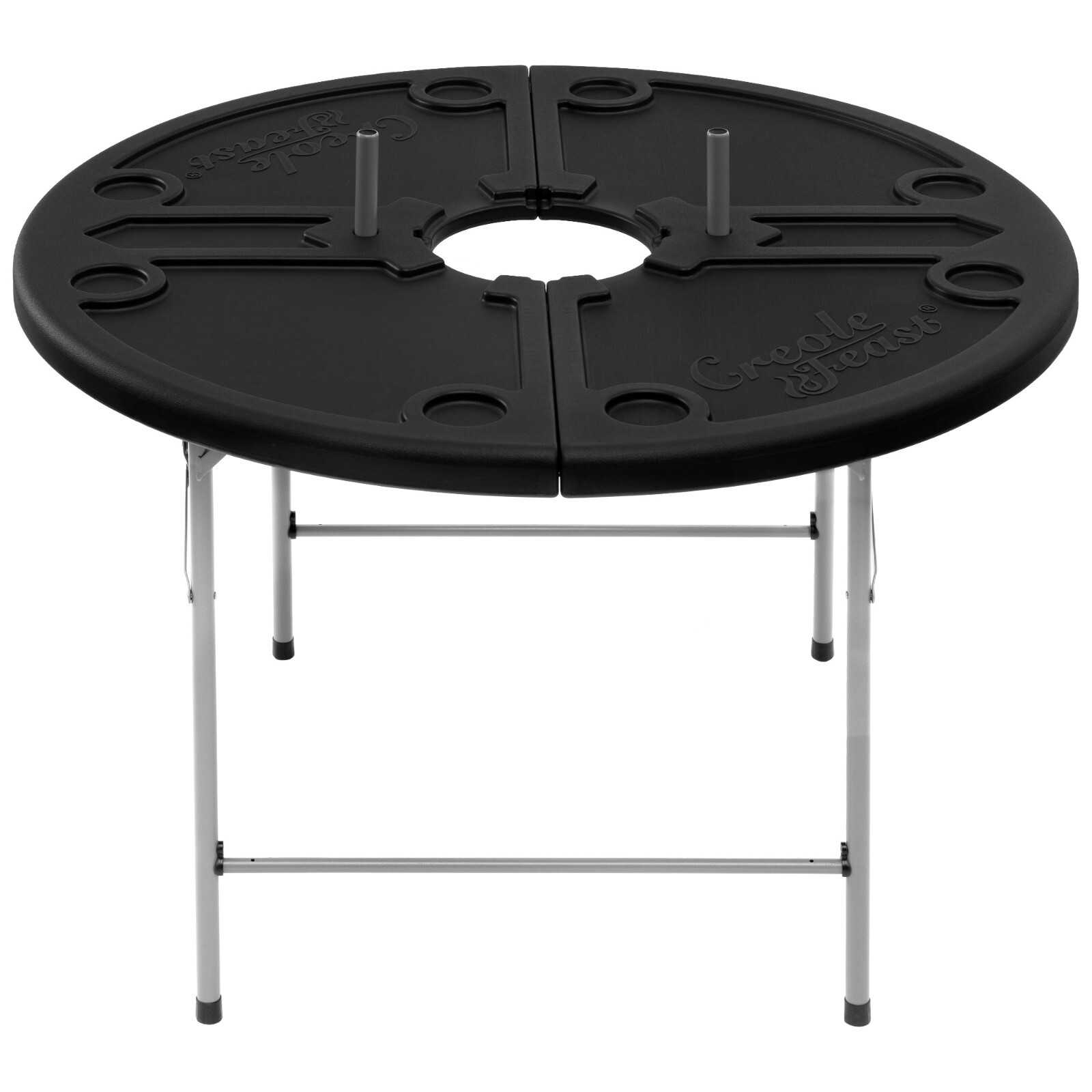Creole Feast Foldable 47-inch Round Crawfish Table, Portable Table, Black