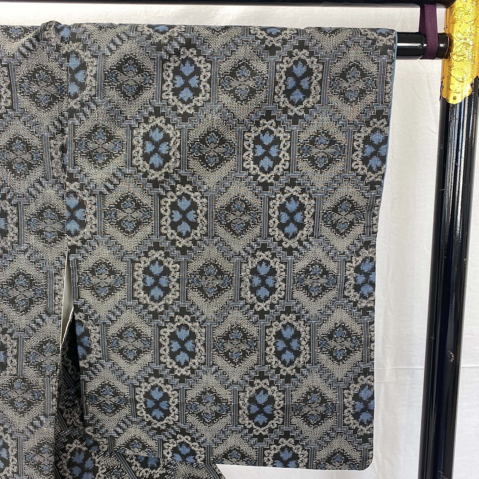 Japanese Vintage Kimono Silk Gray Oshima Traditional Authentic Length 66 in