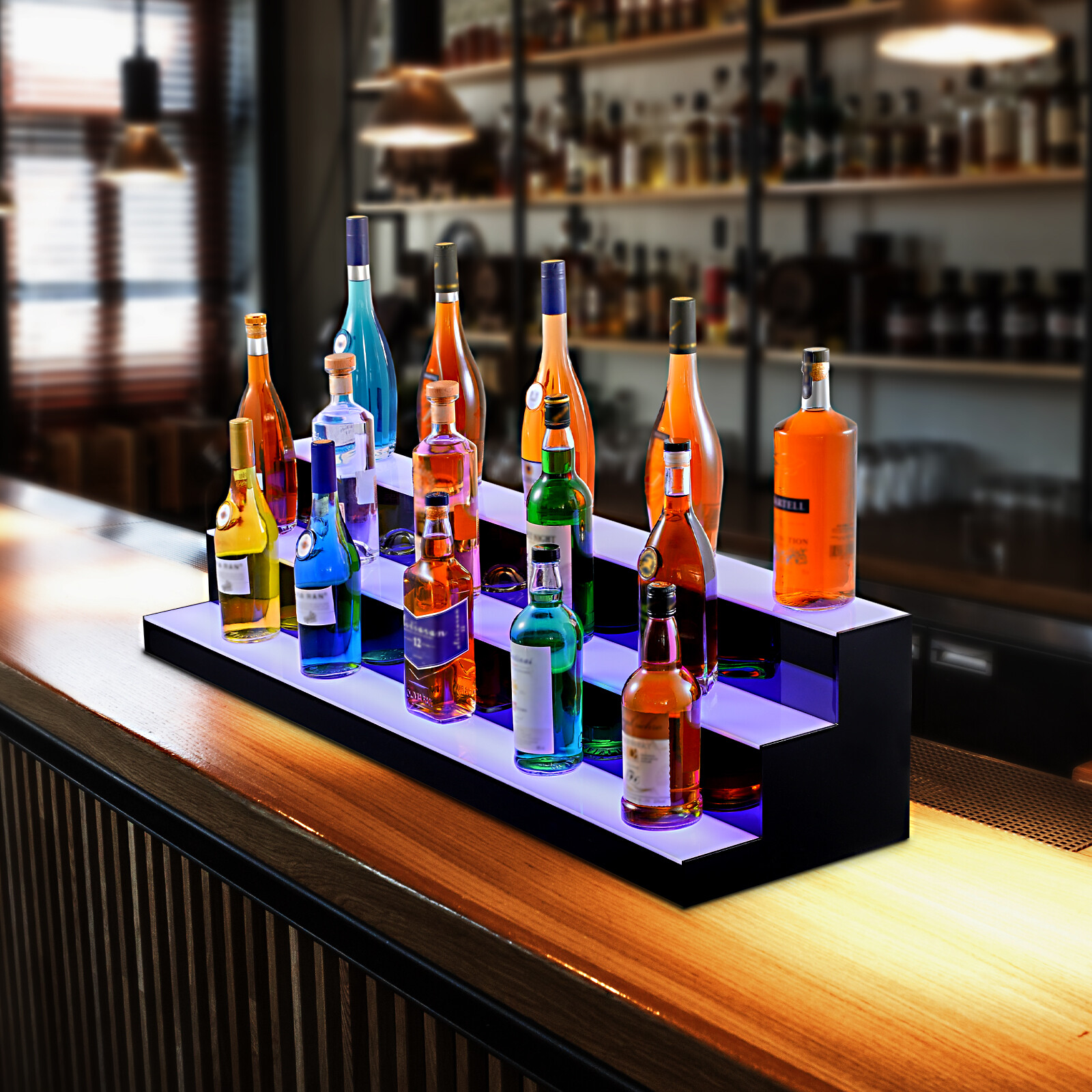 VEVOR LED Lighted Liquor Bottle Display Bar Shelf RF & App Control 48" 3-Step