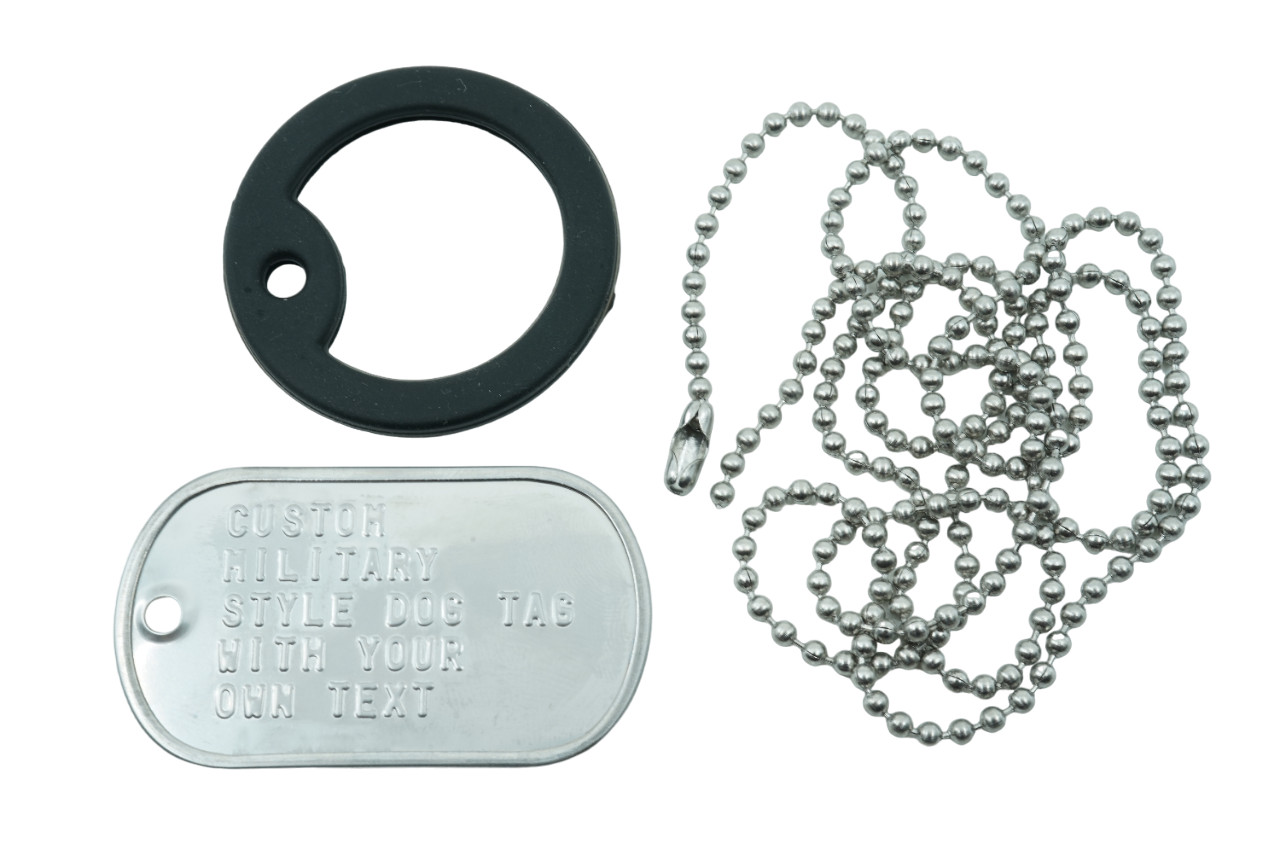 Custom Embossed Single Military Style Stainless Steel Dog Tag 30" Chain Necklace