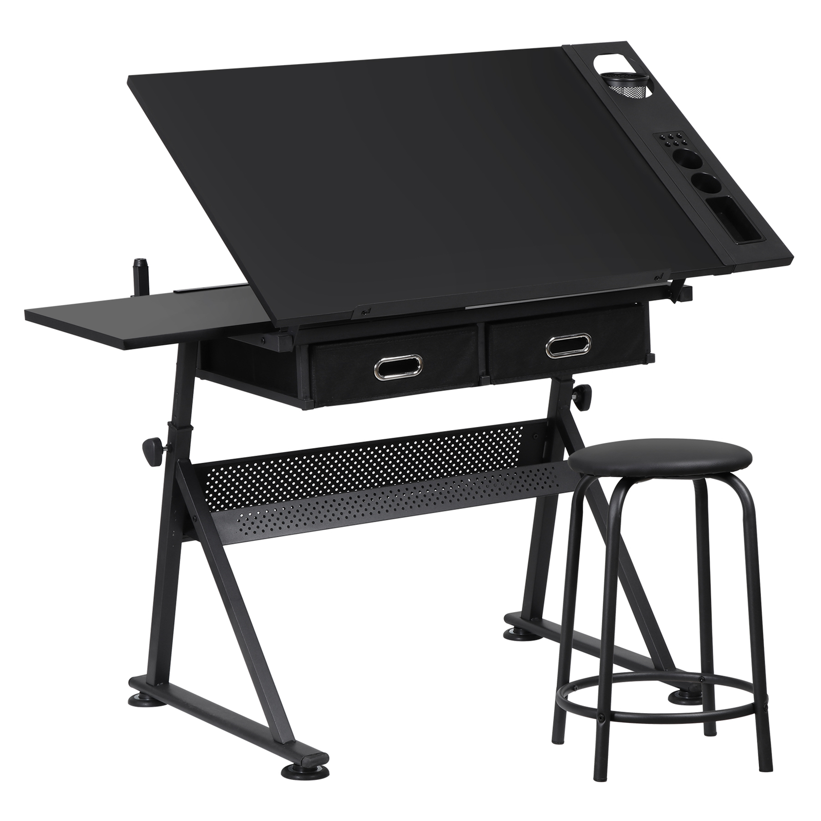 Drafting Desk Drawing Table Adjustable Tabletop with Stool Arts & Crafts Black