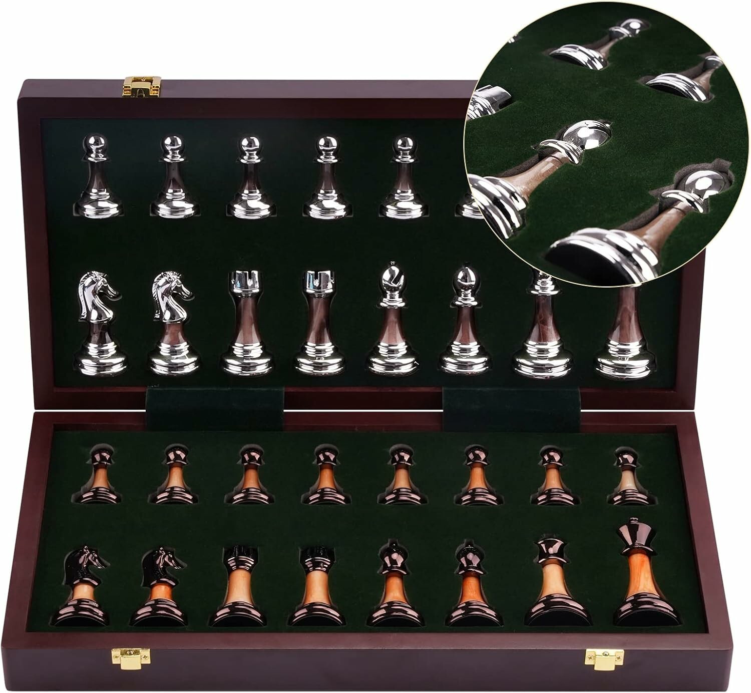 15" Acrylic Chess Set With Zinc Alloy + Acrylic Pieces & Folding Wooden Board