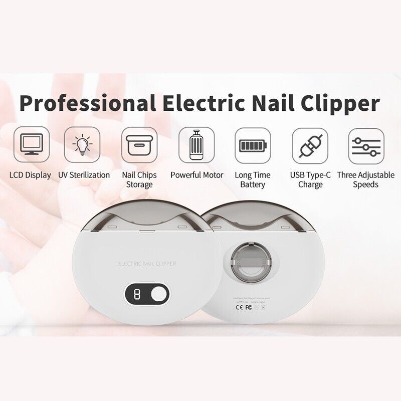 Safety Electric Automatic Nail Clippers Toe Thick Nails Cutter Pedicure White