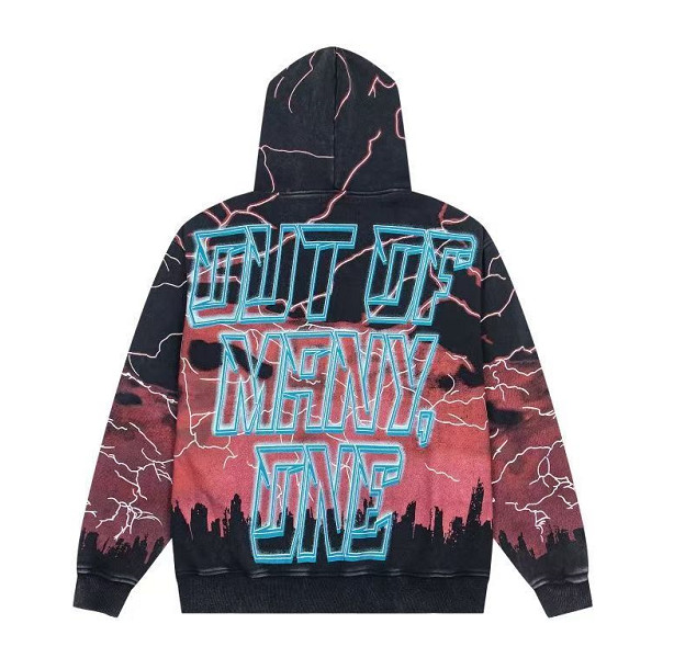 Mens Godspeed Statue of Liberty Lightning Sky Print Long sleeved zipper Hoodie