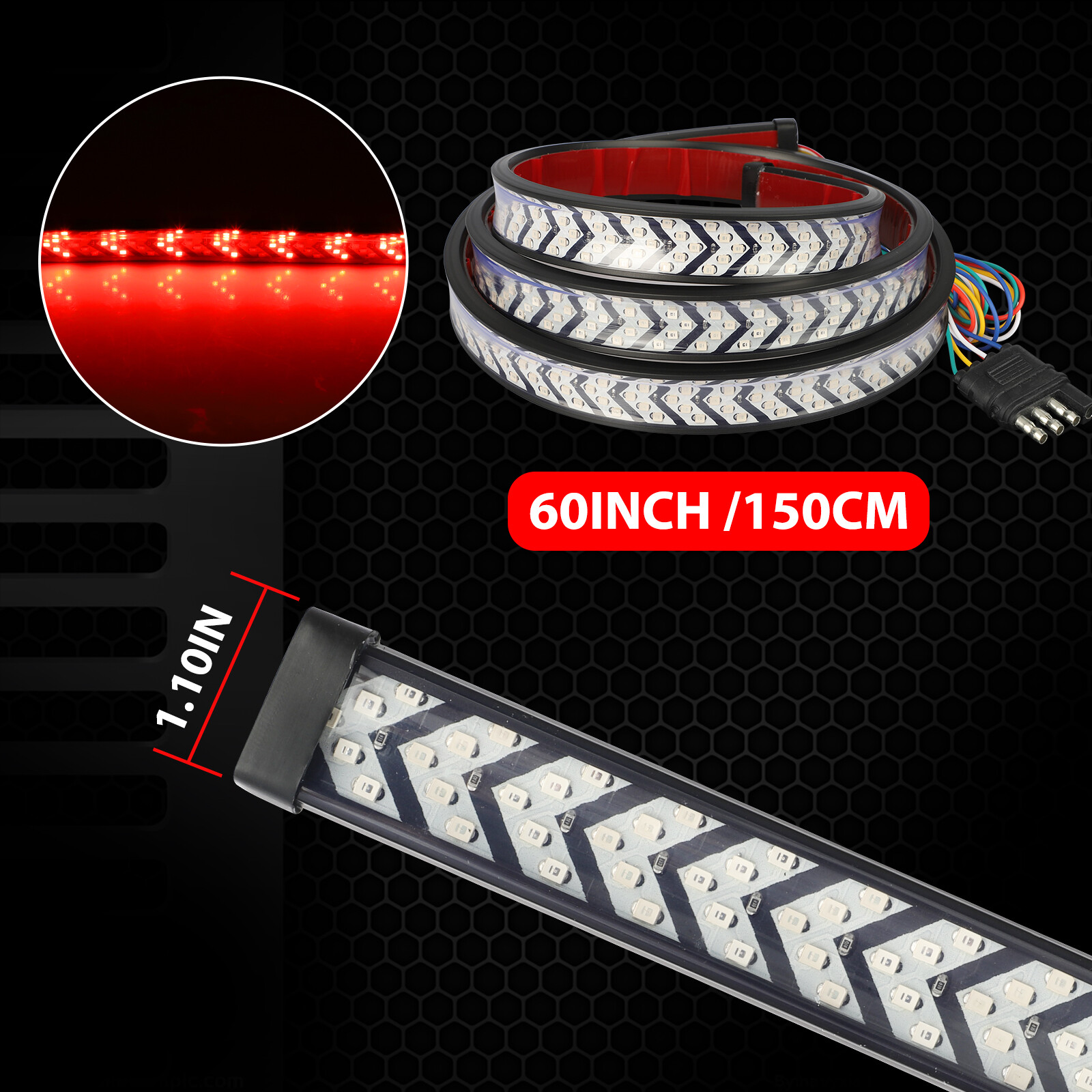 60" Inch Truck Tailgate LED Light Bar Brake Reverse Turn Signal Stop Tail Strip