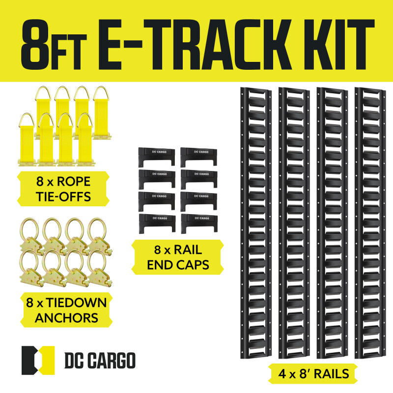 DC Cargo E Track Rails Tie-Down Kit 8' Etrack Rail, E-track Rings, Anchors, Caps