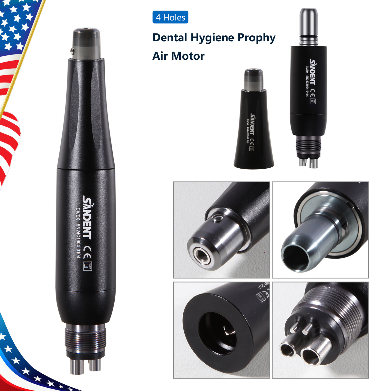 360° Swivel Dental Hygiene Prophy Handpiece Air Motor 4:1 Cone 4 Holes 4000 rpm
