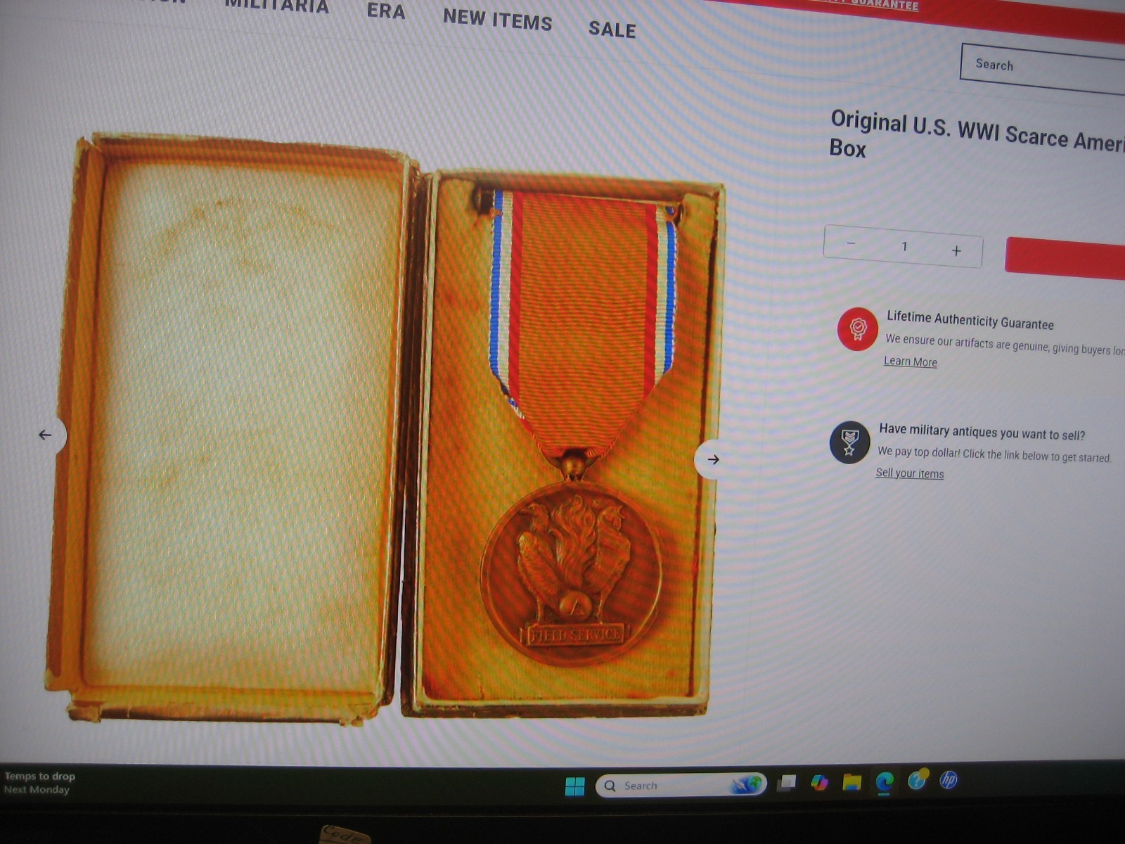 Replacement Medal Ribbon American Field Service Medal,ww1, 5 1/2"