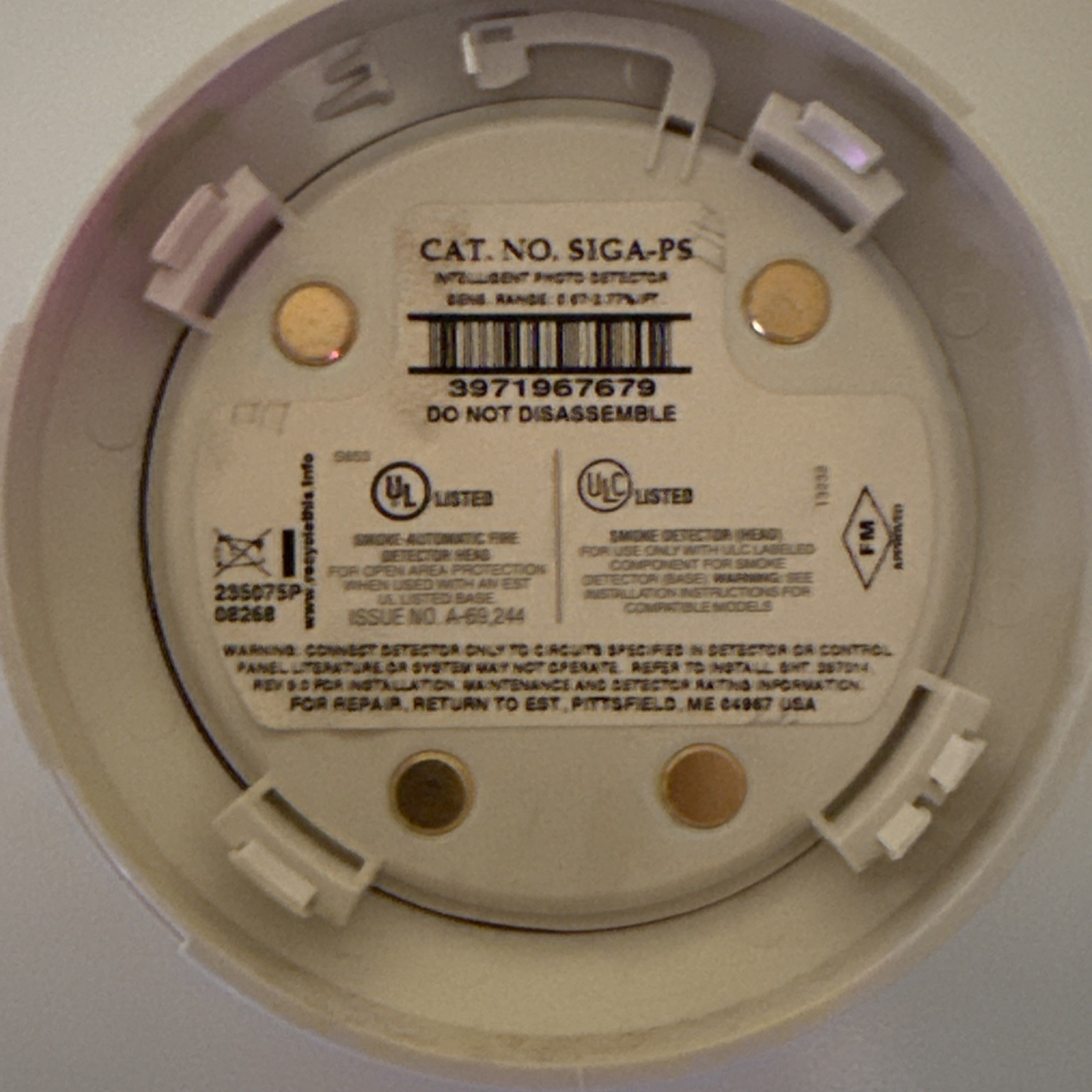 Edwards EST SIGA-PS Intelligent Photoelectric Smoke Detector