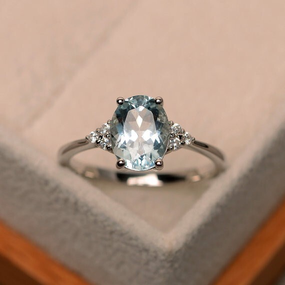 2.15 Ct Natural Aquamarine Diamond Engagement Ring 14K Solid White Gold Size 7