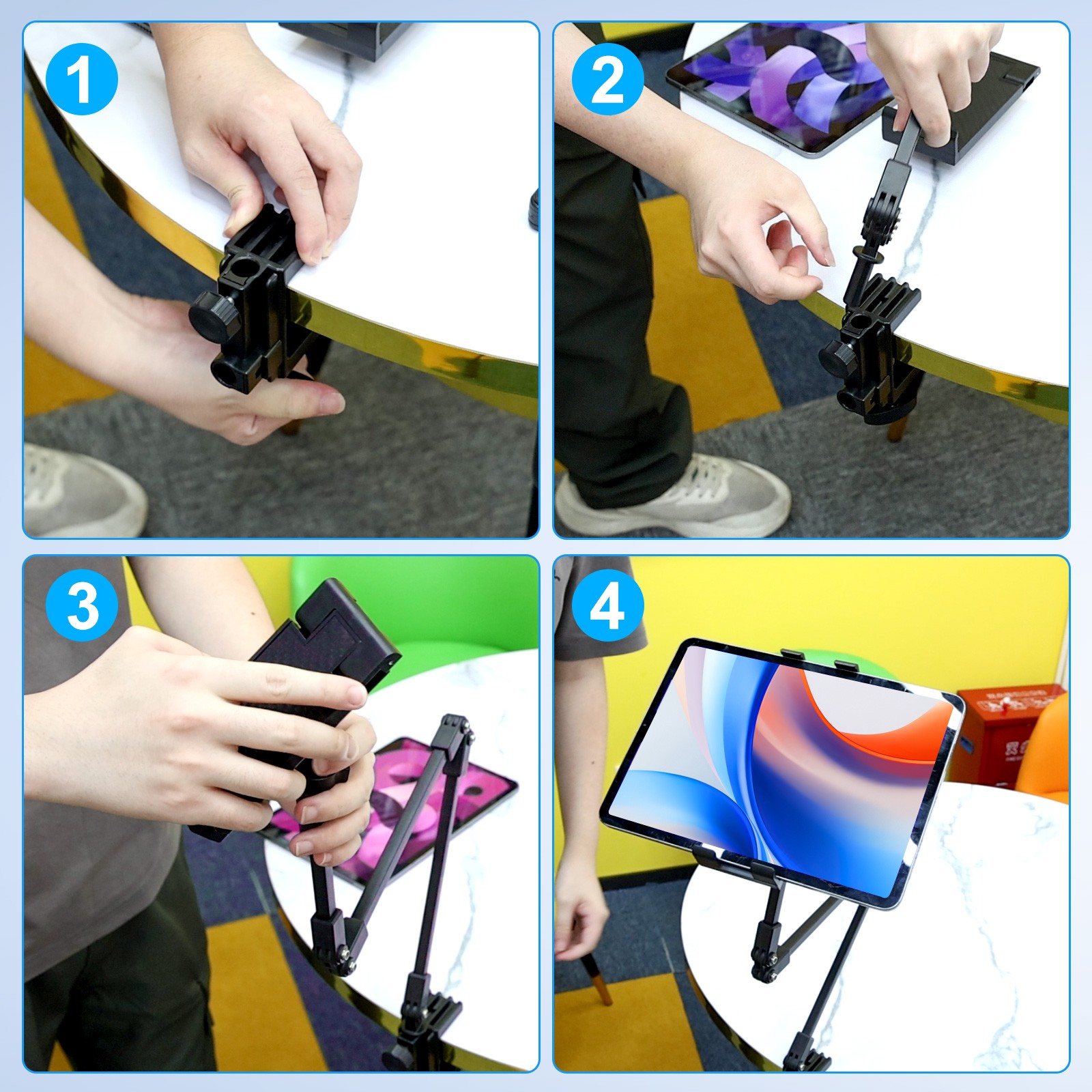 Universal Tablet Mount Desk Holder for 4-12.9" iPad Kindle Fire Surface Monitor