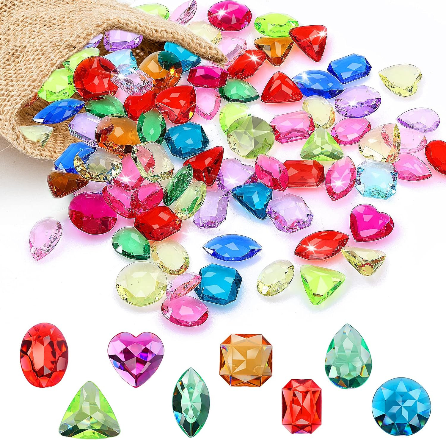100 Pieces Toy Gems, Gemstones for Pirate Treasure Jewels Fake Acrylic Gems Mult