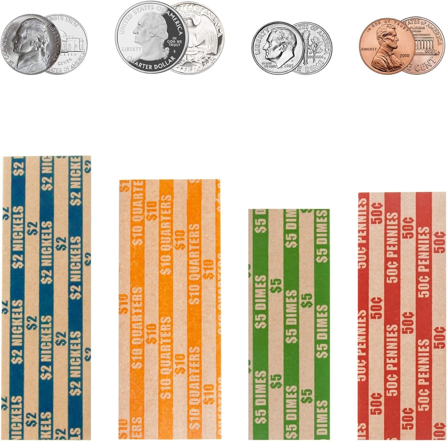 400 PCS Assorted Coin Roll Wrappers–100 Penny, 100 Nickel, 100 Dime, 100 Quarter