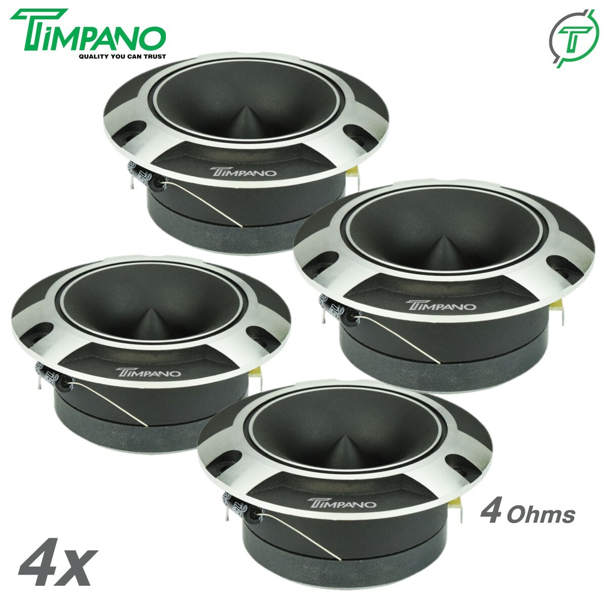 4x Timpano TPT-ST2 Chrome Bullet 3.75” Pro Super Tweeter 4 Ohm Titanium 1000Watt