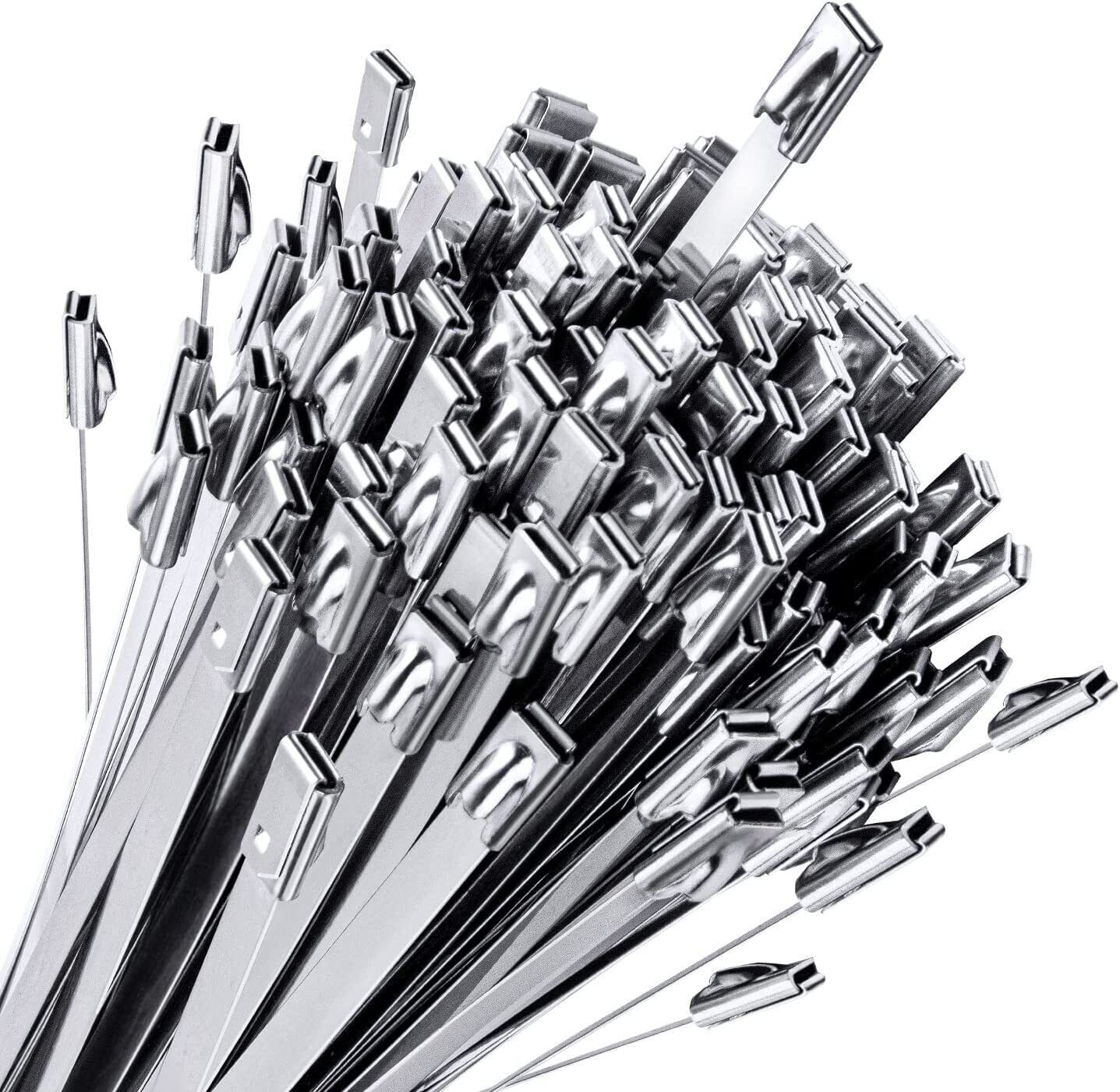 100PCS Metal Zip Ties Stainless Steel Heavy Duty Self-Locking Cable Ties Lock US