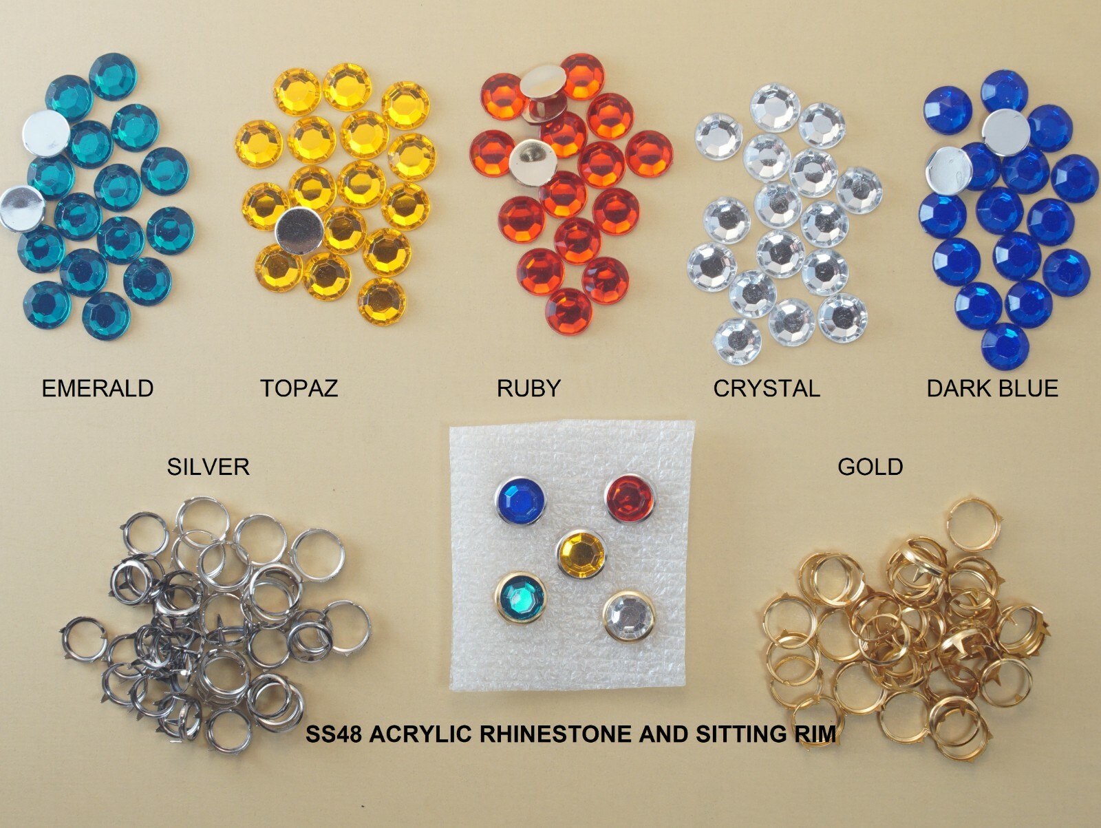 New color Acrylic Rhinestone(#48) Size ss48 & Gold/Silver rim U.S. stock USA.