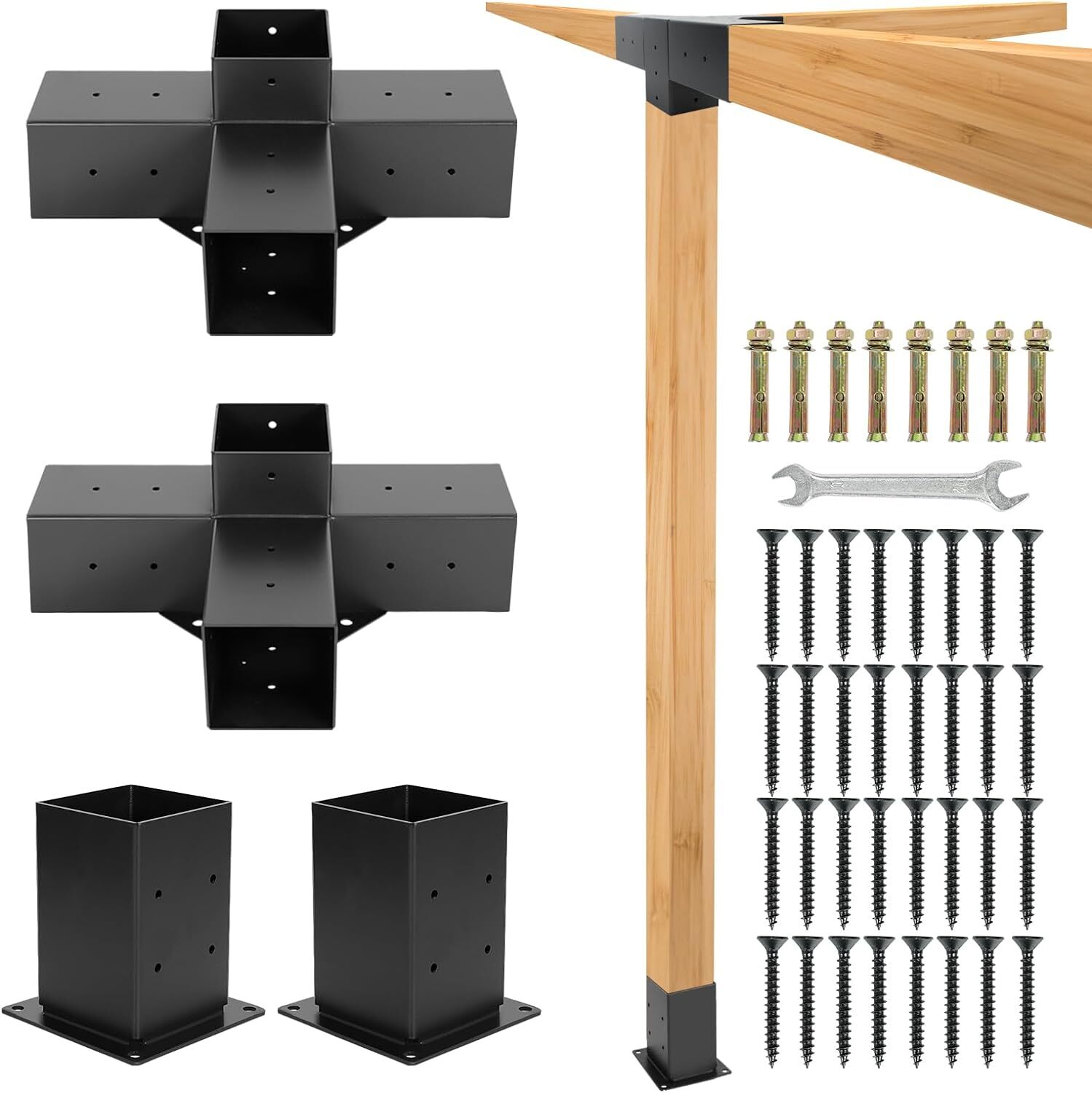 2 Pack Pergola Kit-4 Way 4x4'' T Bracket Corner Bracket/Gazebo Kit DIY Post Base
