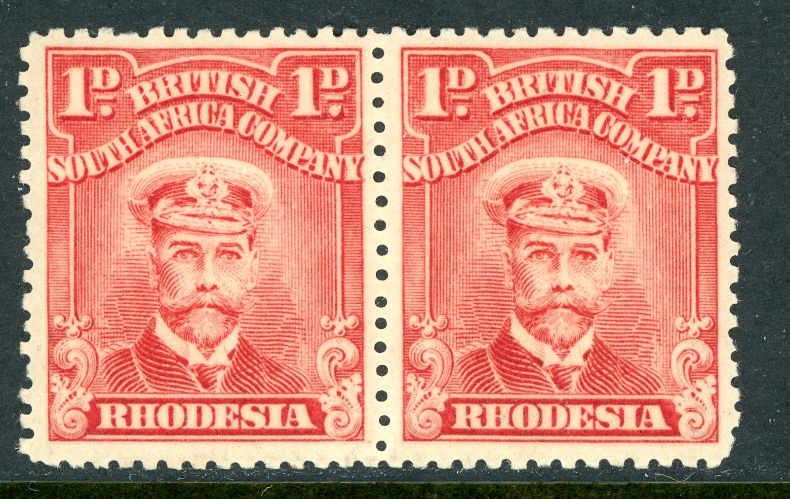 Rhodesia 1913 British KGV 1p Red Pair SG #193 MNH S730