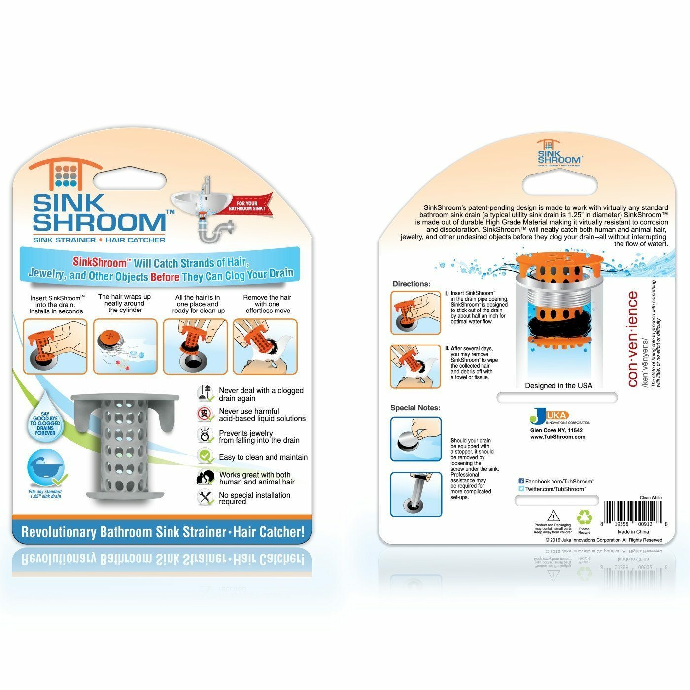 SinkShroom Gray Revolutionary Hair Catcher Drain Protector Strainer by TubShroom