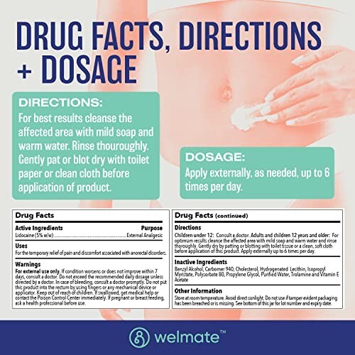 WELMATE Pain Relief, 5% Lidocaine Numbing Cream, 5.5oz