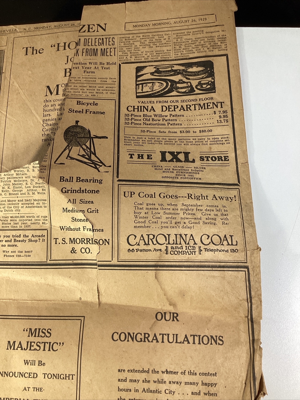 Ashville NC Newspaper Aug 26, 1929 Opera Zeppelin Israel Uncle Remus Great Ads!