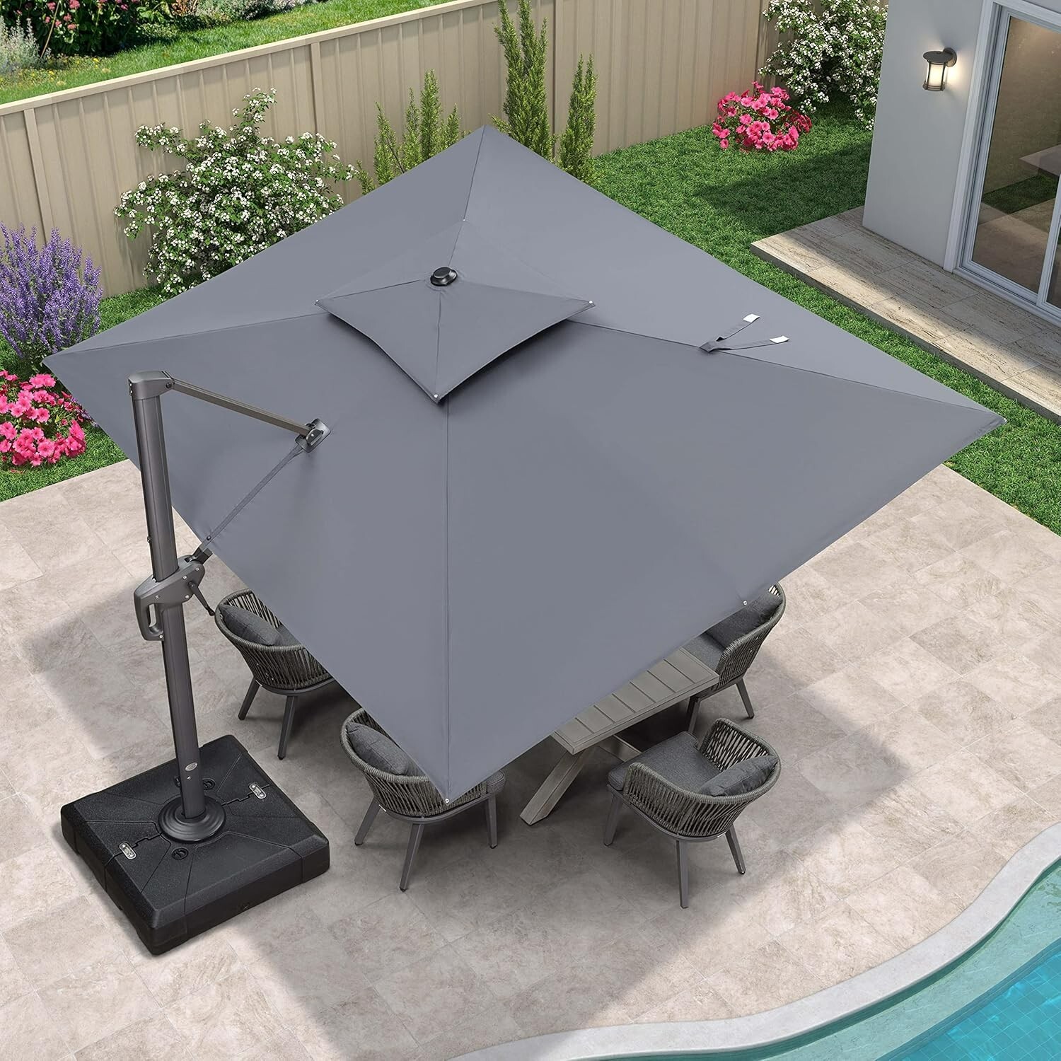 9'x 12' Cantilever Patio Umbrella Outdoor Double Top Large Umbrella with Base