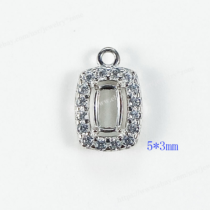 Pre Notched Cushion 4 Prong Mount Dangle Setting Sterling Silver Pendant/Earring