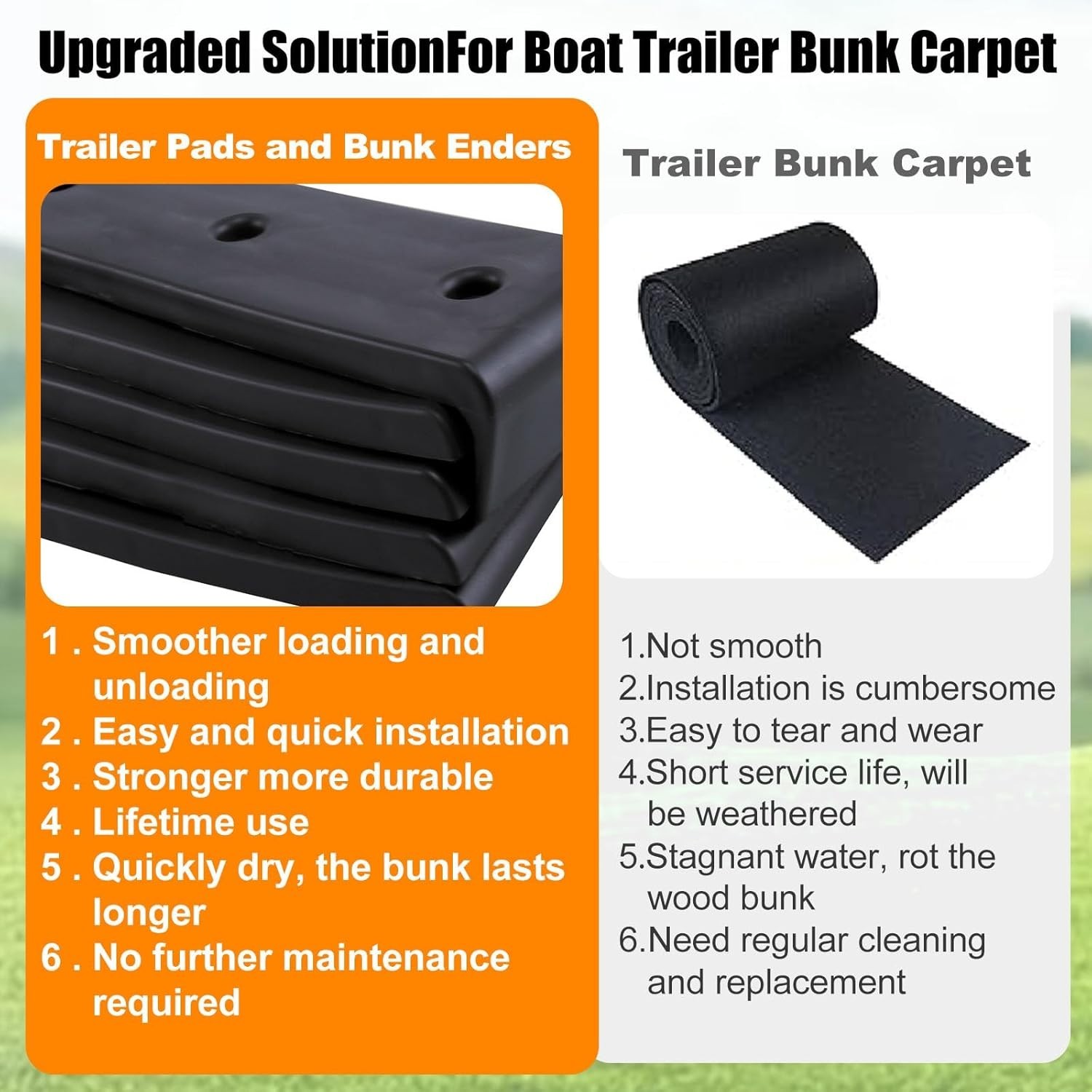 10PCS Boat Trailer Bunk Slides Kit - 8 Bunk Pads&2 Enders,Fits 3 Inch x 10 Inch