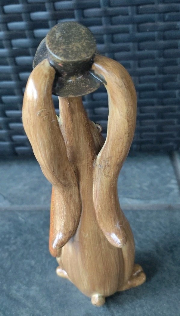 Bunny Rabbit Figurine Whimsical 8" Long Eared W/ Carrot Top Hat Easter Decor