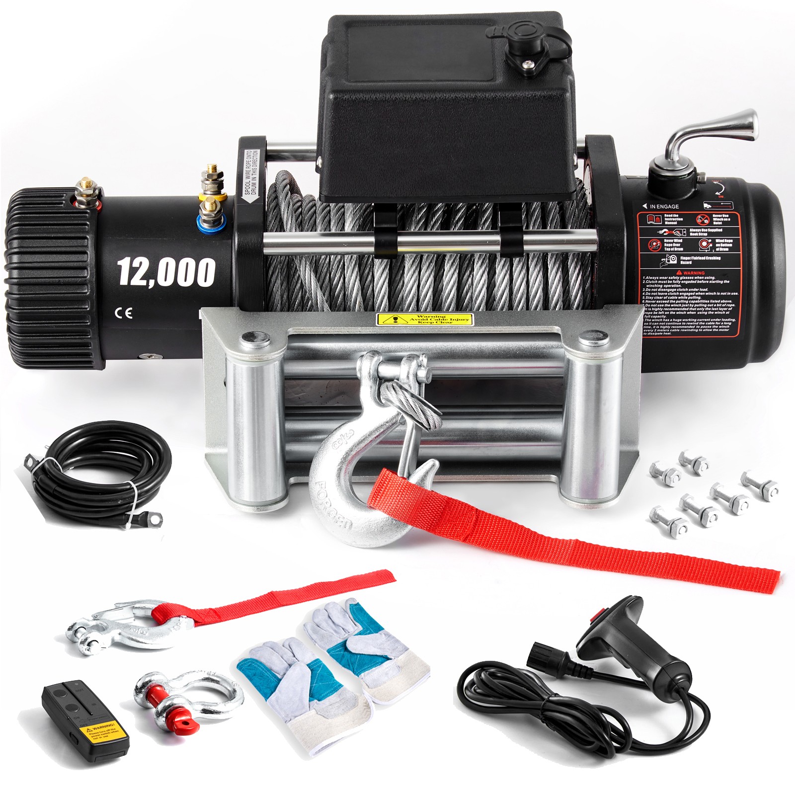 12000LBS Electric Winch 12V 85FT Steel Cable Truck Trailer Towing Off-Road 4WD