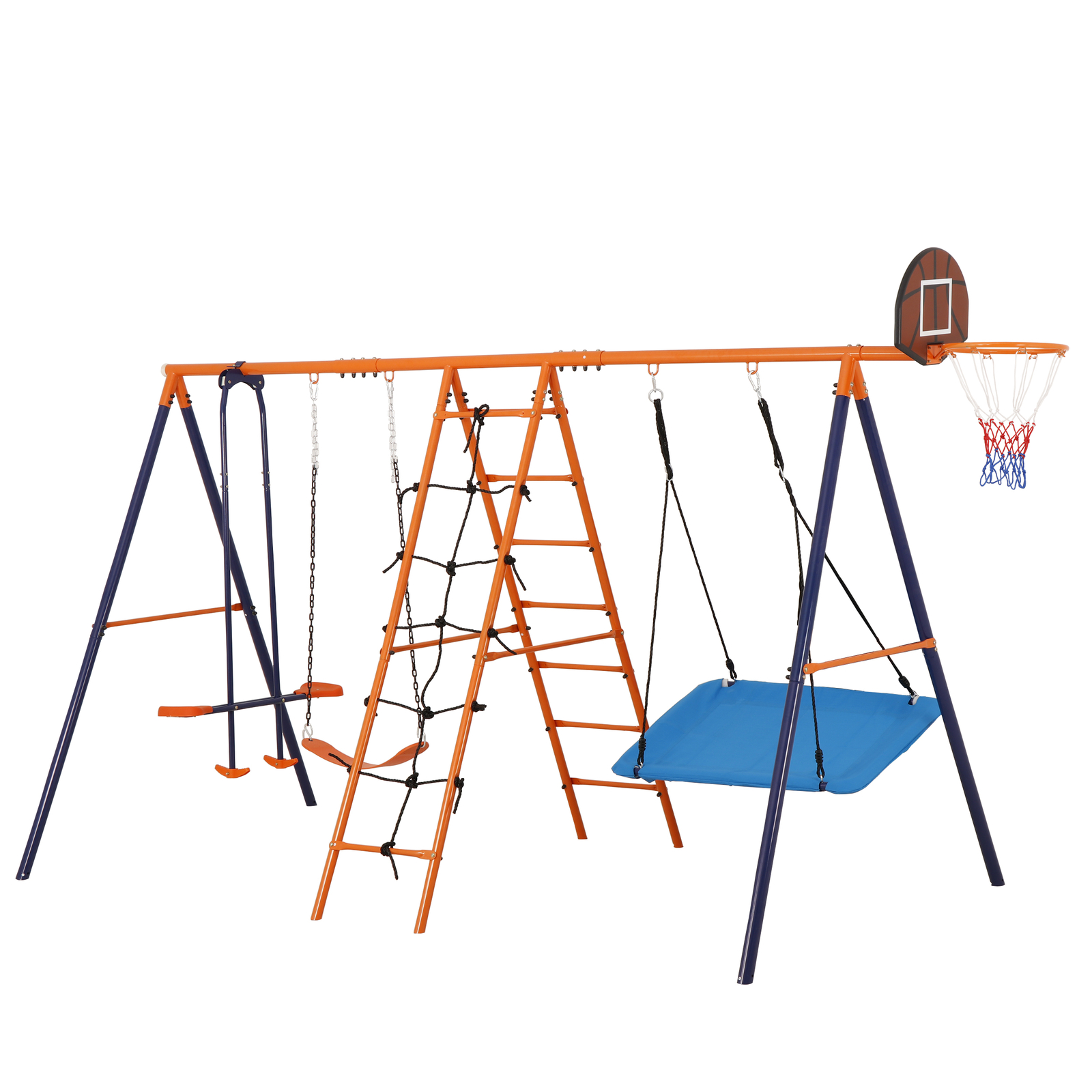 6-in-1 Swing Sets for Backyard Multifunction Metal Playground Swing Set for kids