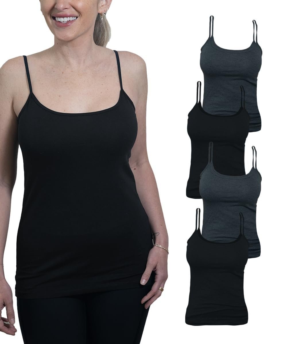 Miss Popular Women's 4-Pack Camisole Tank Tops Basic Undershirt with Adjustable