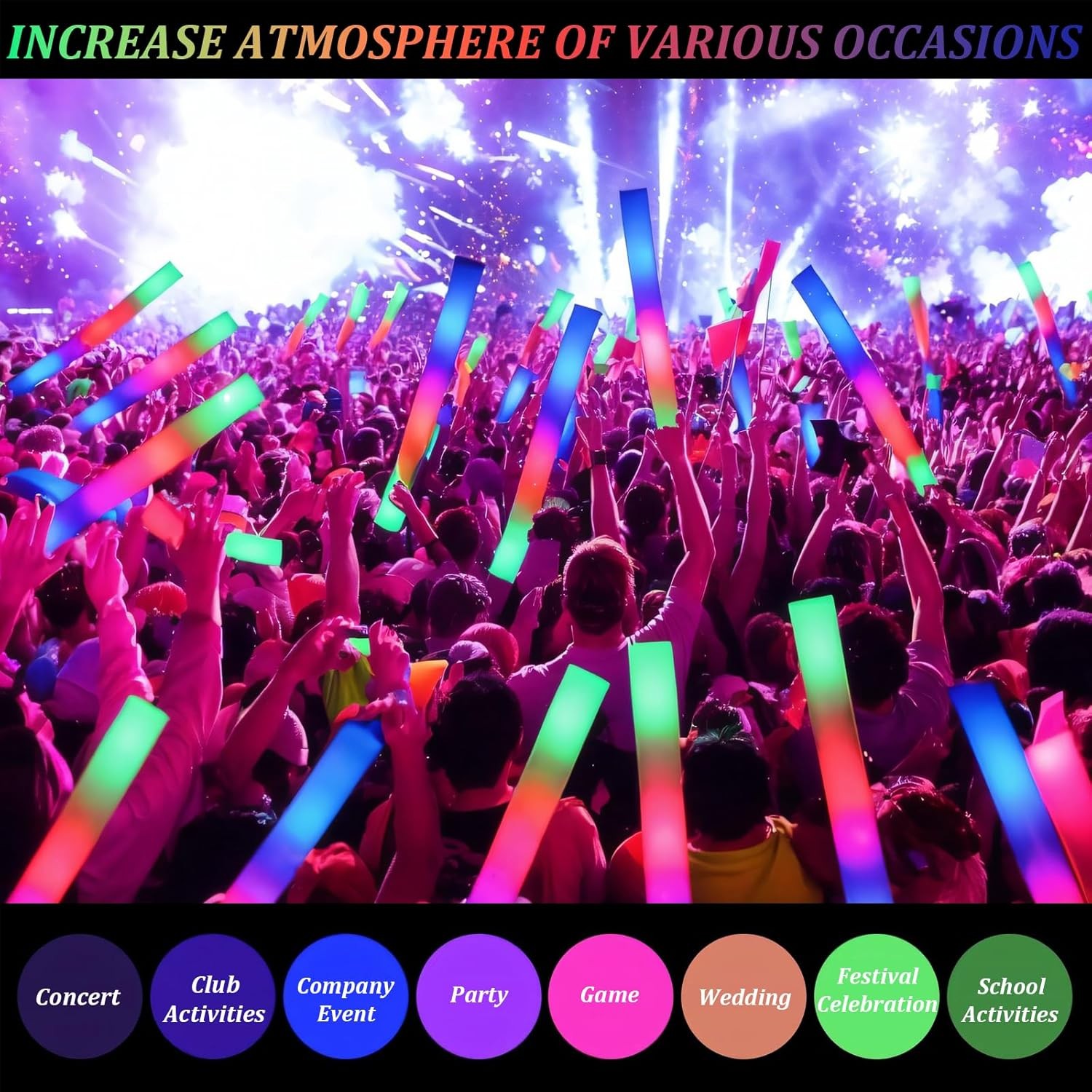 100 PCS LED Light Up Foam Sticks Concert Rally Glow Sticks Party Rave Wands
