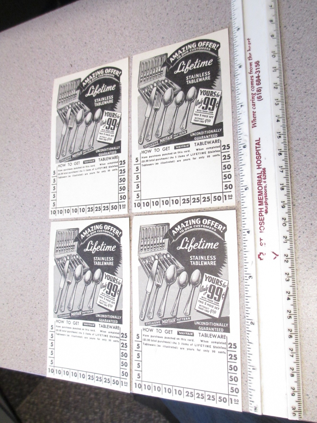 MAYFAIR pattern 1940s stainless silverware store display (10) trade card premium