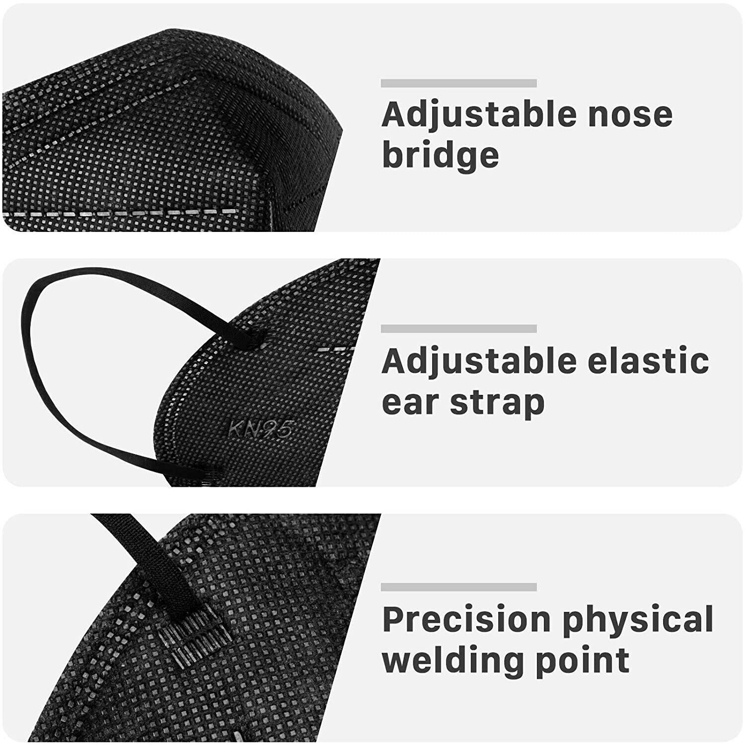 50/100Pcs Black KN95 Face Mask 5 Layer BFE 95% Disposable Respirator