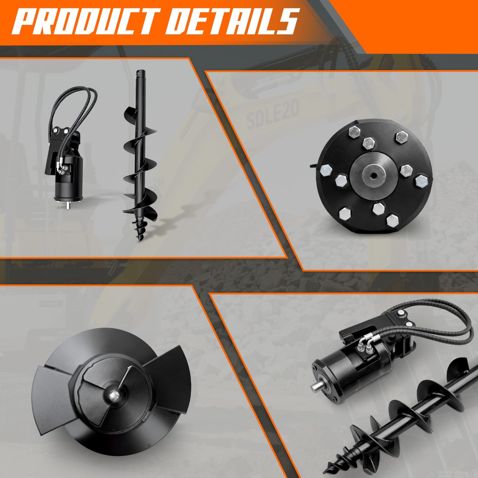 200mm Auger Drill Attachment for 1-1.5 Ton Mini Excavator