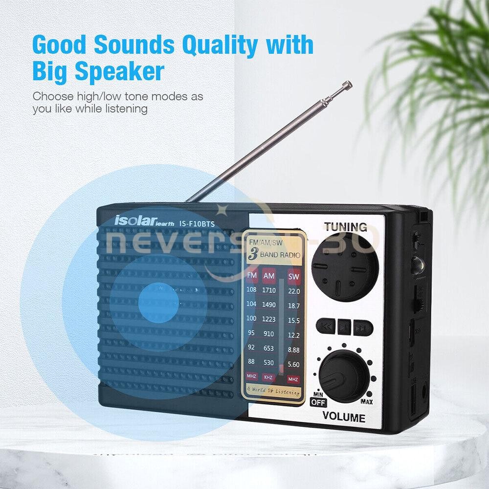 Solar Portable FM/AM SW Radio Digital Bluetooth Speaker MP3 Player Rechargeable