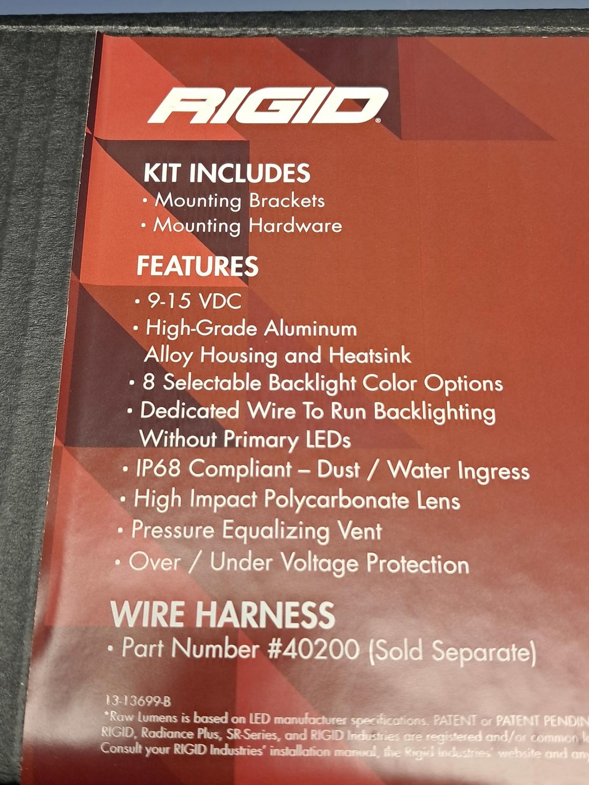 Rigid 230603 Radiance Plus SR-Series Spot LED Light-8 Option RGBW Backlight 30''