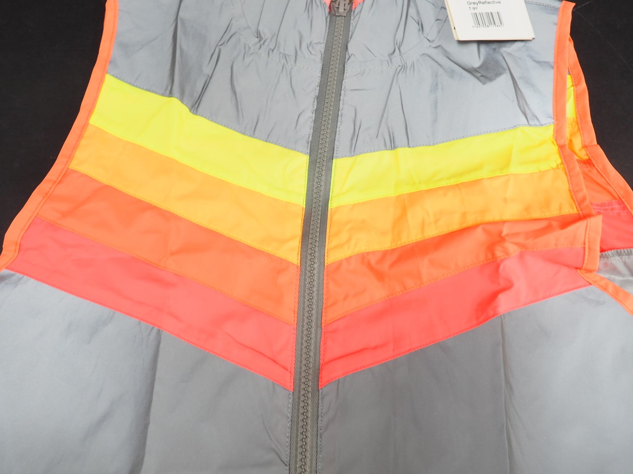 New! GOFLUO Darkflow Reflective Hooded Vest Youth Size 7-9Y Grey Reflective Neon