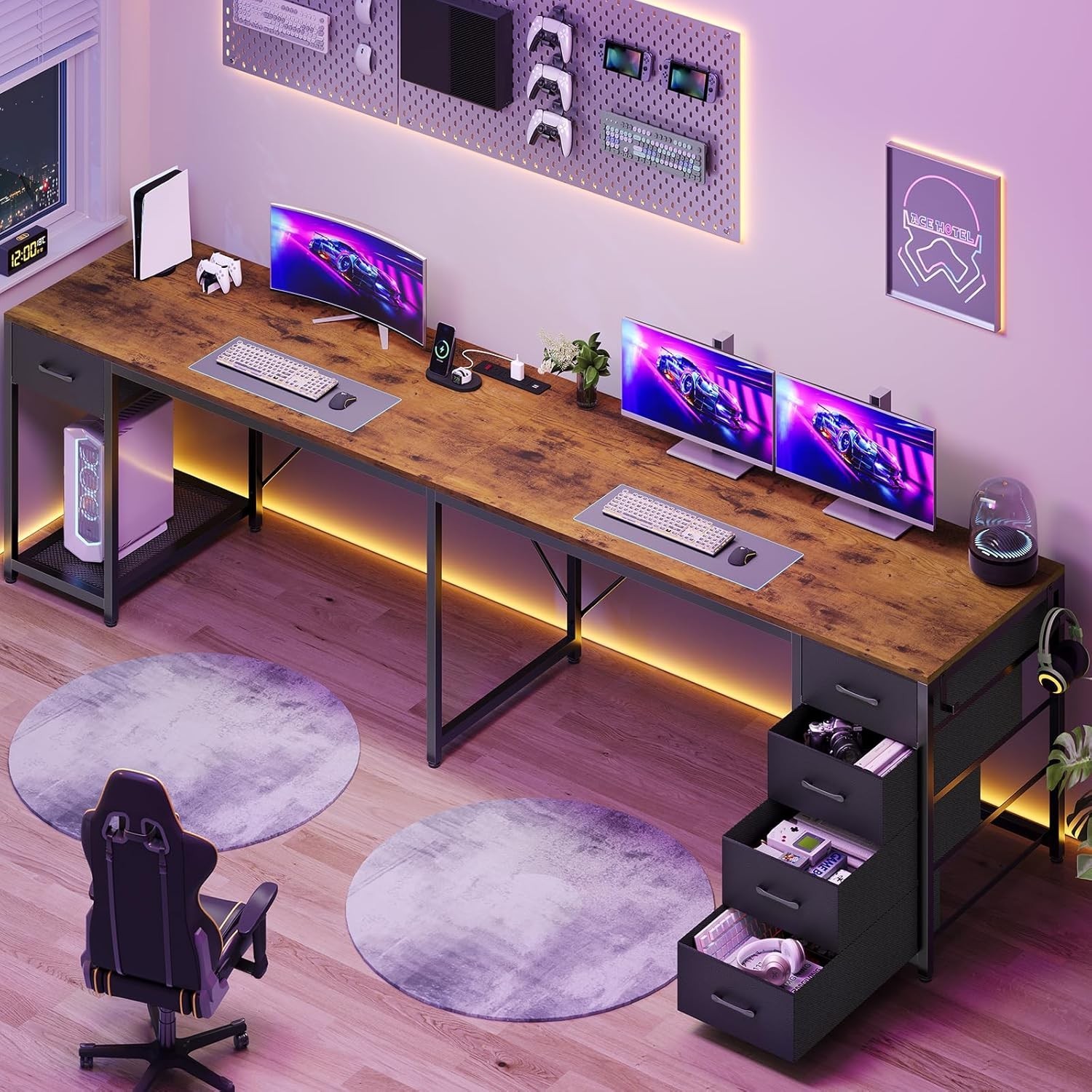 L Shaped Computer Desk with 5 Drawers Modern Reversible 78.7" Long 2 Person Desk