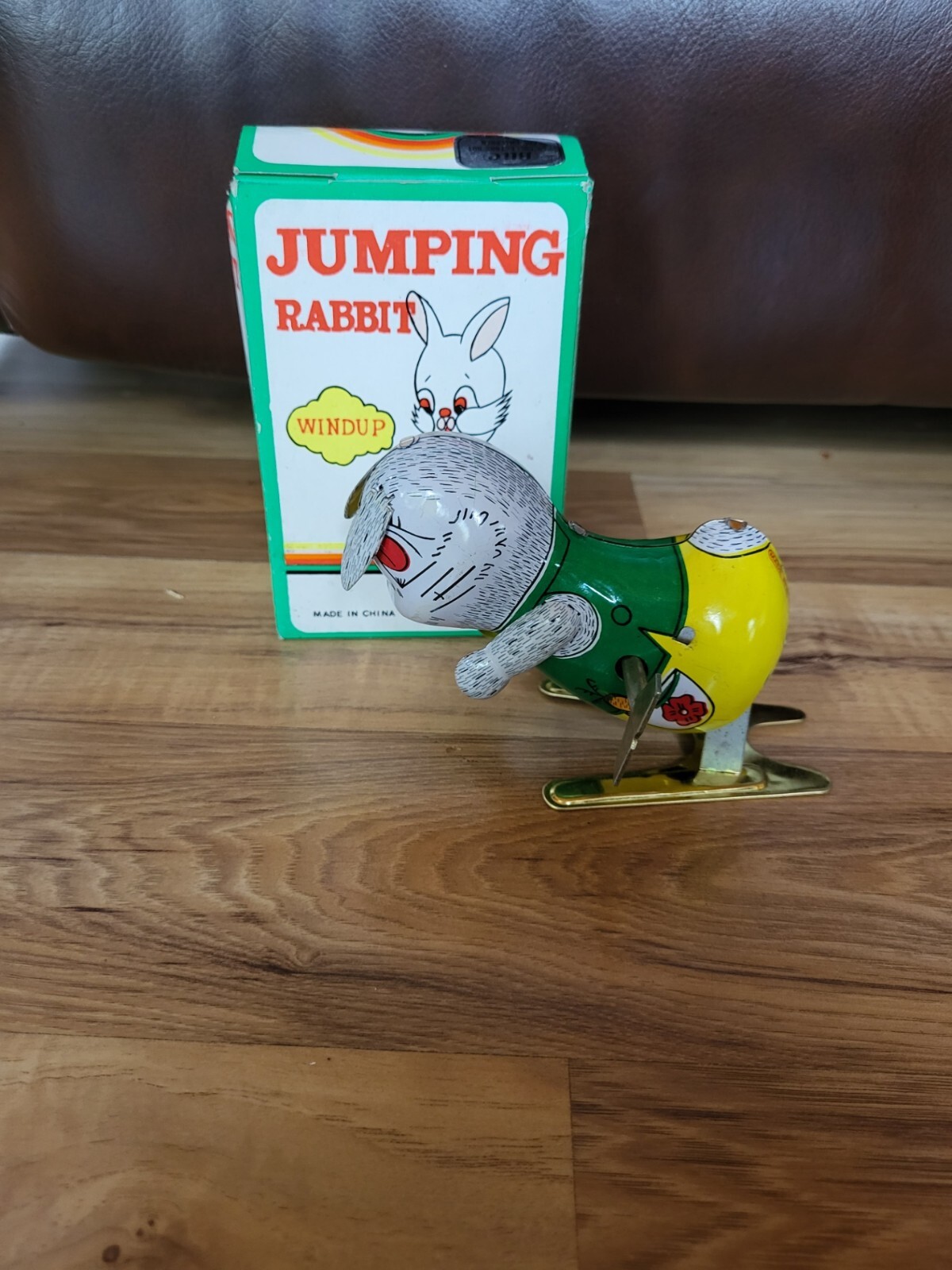 Vintage Reproduction Tin Litho Windup Jumping Rabbit