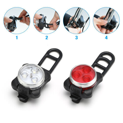 2 Set USB Rechargeable LED Bicycle Headlight Bike Front Rear Lamp Cycling Light