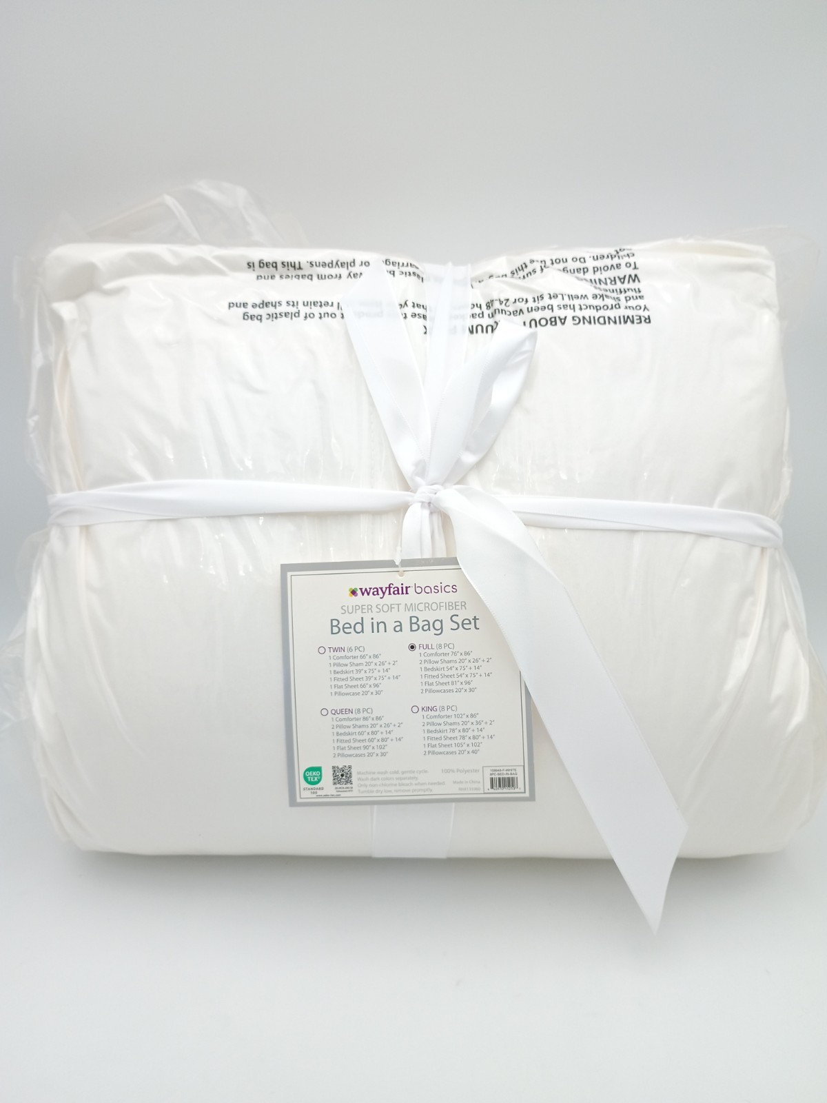Wayfair Basics 8pc Full Super Soft Microfiber Bed in a Bag Set - Brand New-White
