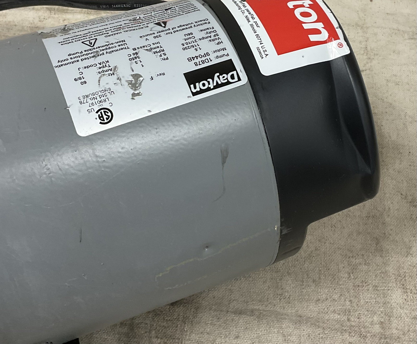 DAYTON 1D878 Shallow Well Jet Pump 1.5 HP 1 Phase 20 gpm INCOMPLETE